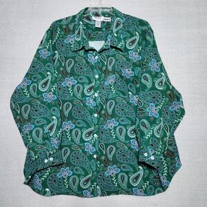 Mainstreet Blues Womans 4X Christmas Green Paisley Women's Button Down Shirt